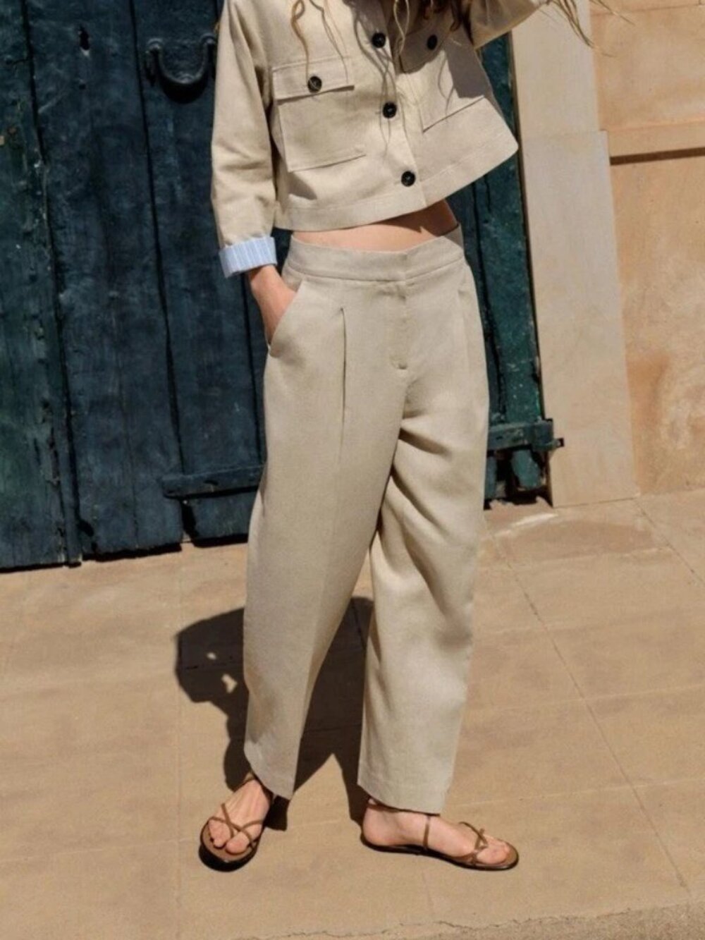 Zara Linen Blend Straight Beige Pants XS